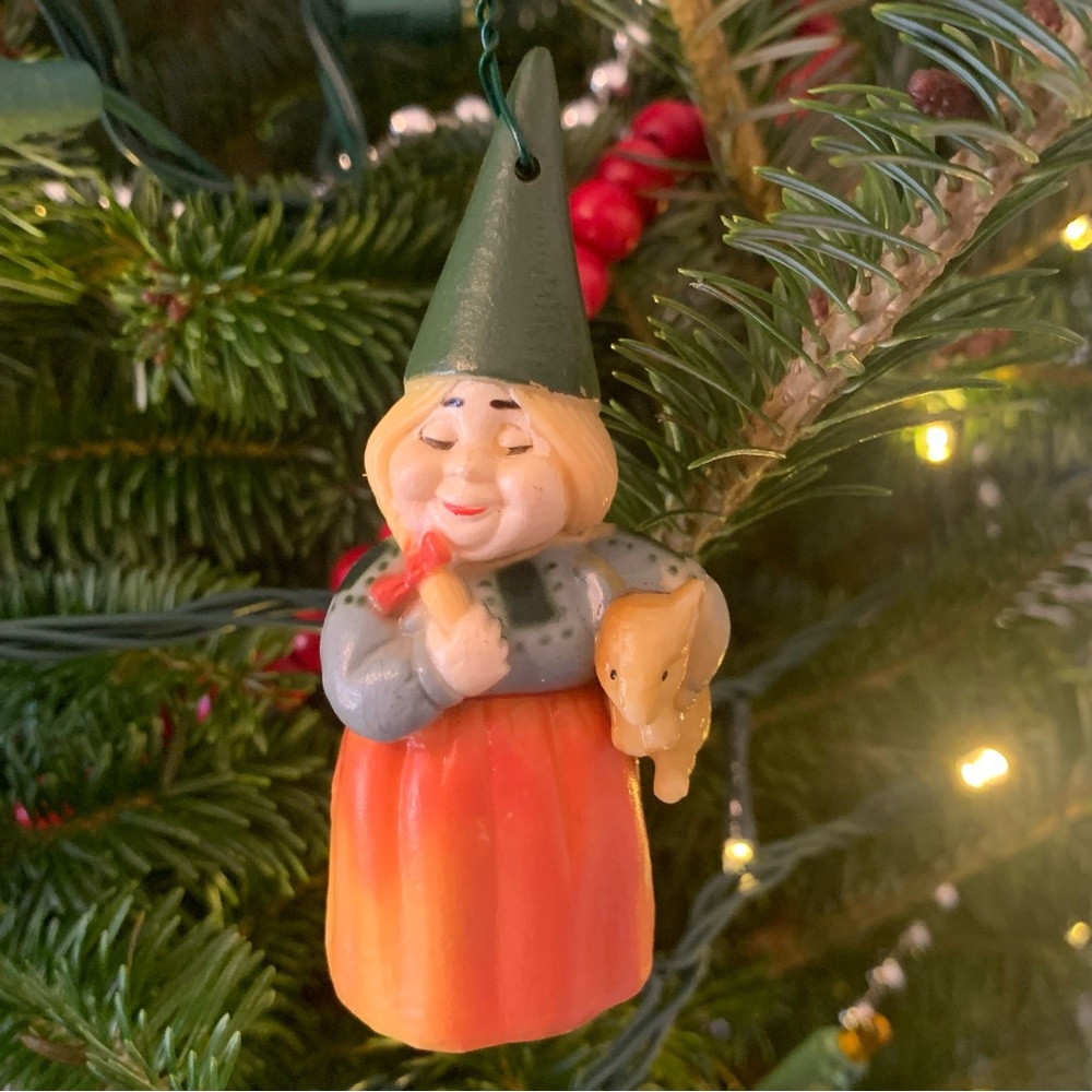 Vintage Unieboek Gnome Lady Holding Pet Mouse Ornament